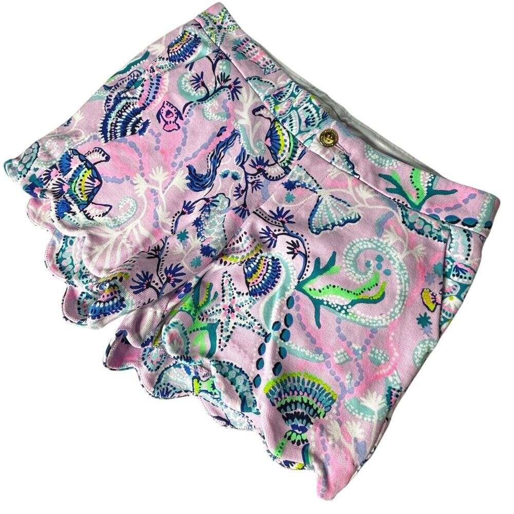 Lilly Pulitzer Buttercup Knit Shorts Lilac Freesia Mermaid For You Print Size 6